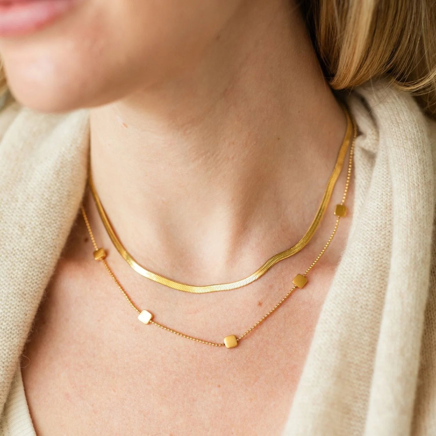 Double Layer Snake Chain Necklace, Water Resistant