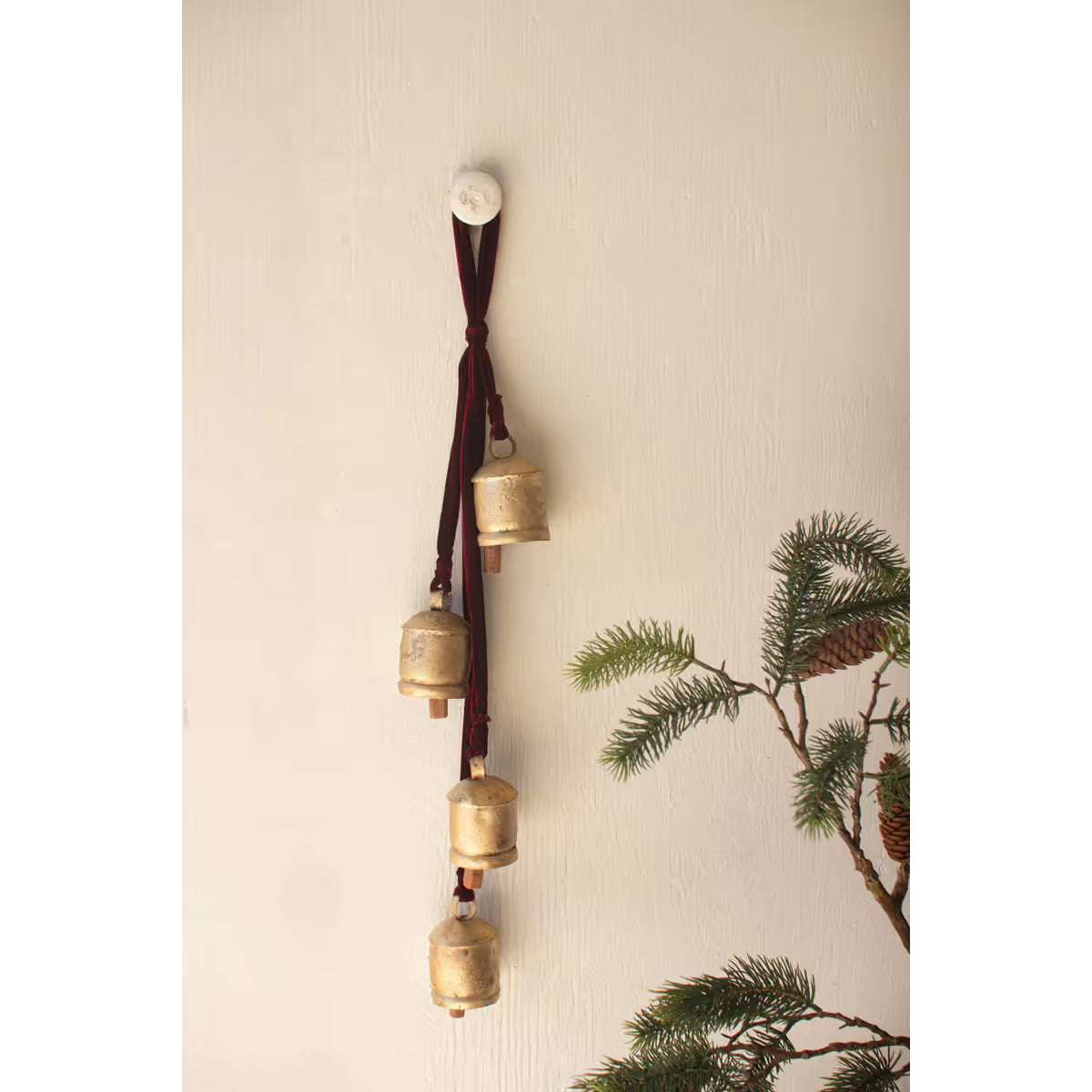 Jingle Bell Cluster with Maroon Velvet Ribbon