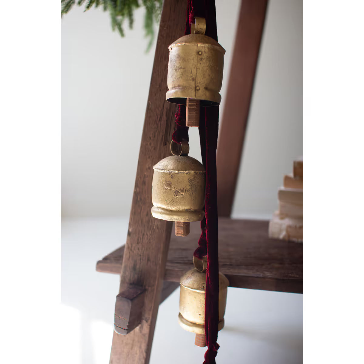 Jingle Bell Cluster with Maroon Velvet Ribbon