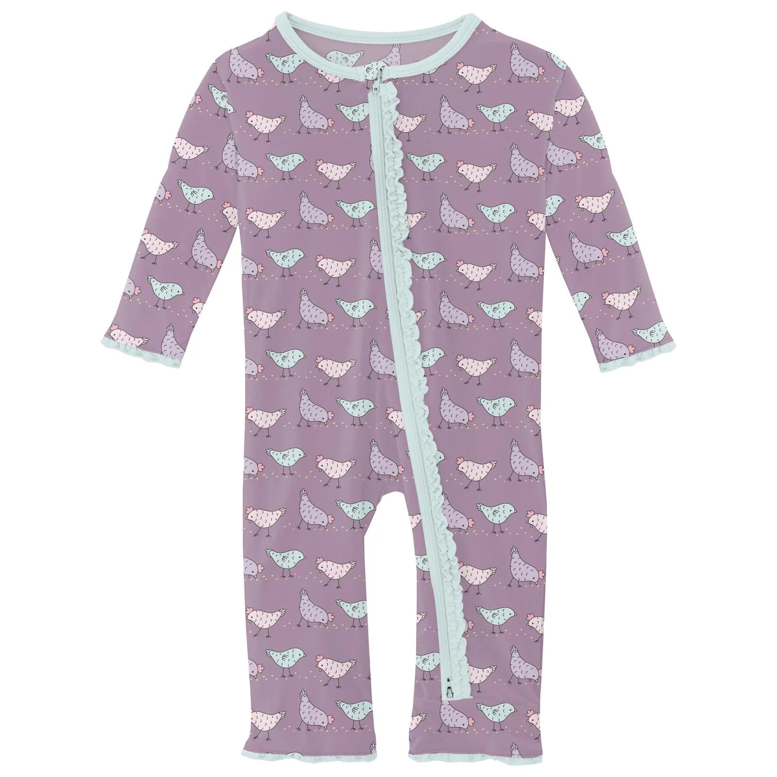 Kickee Pants Lavender Chickens Muffin Ruffle Coverall