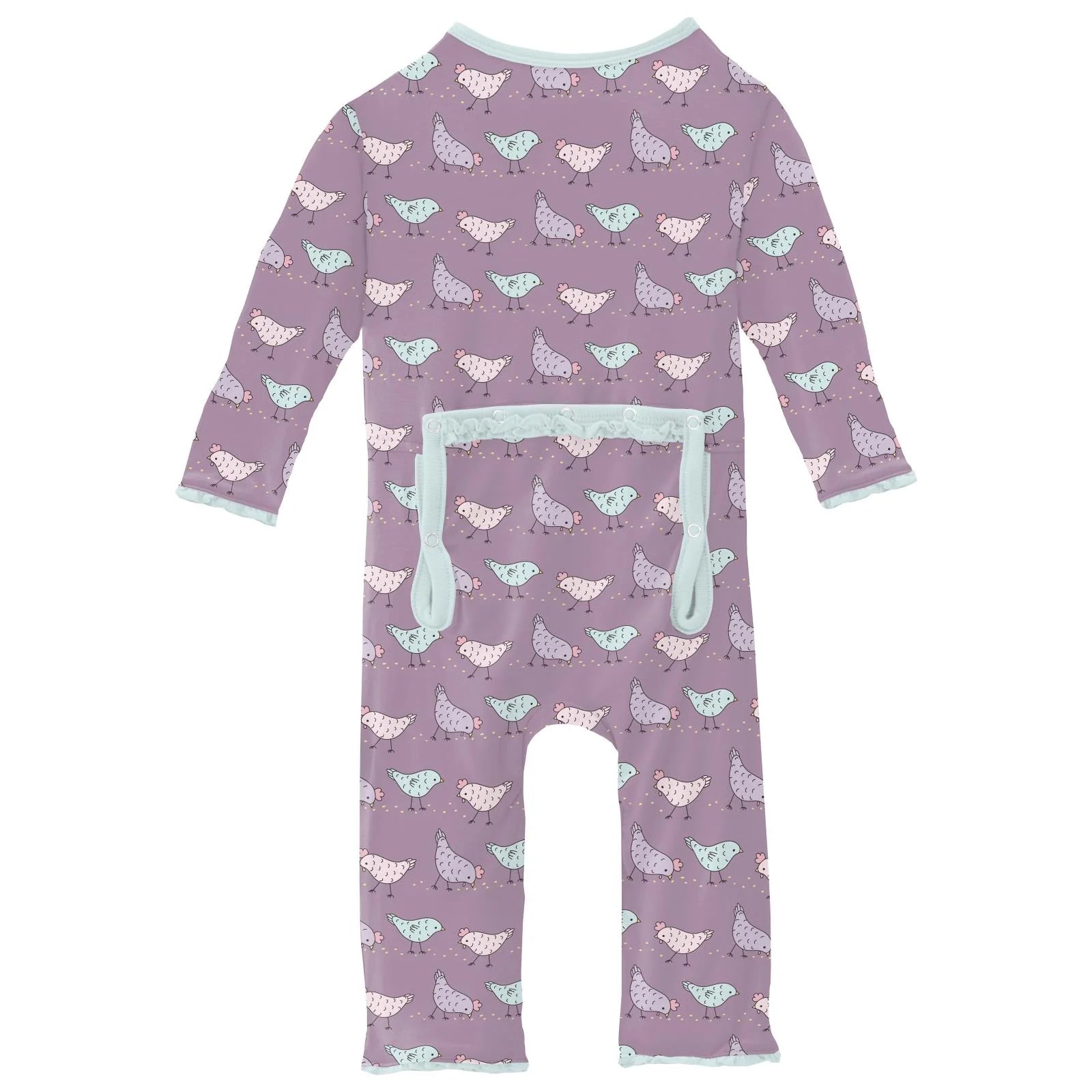 Kickee Pants Lavender Chickens Muffin Ruffle Coverall