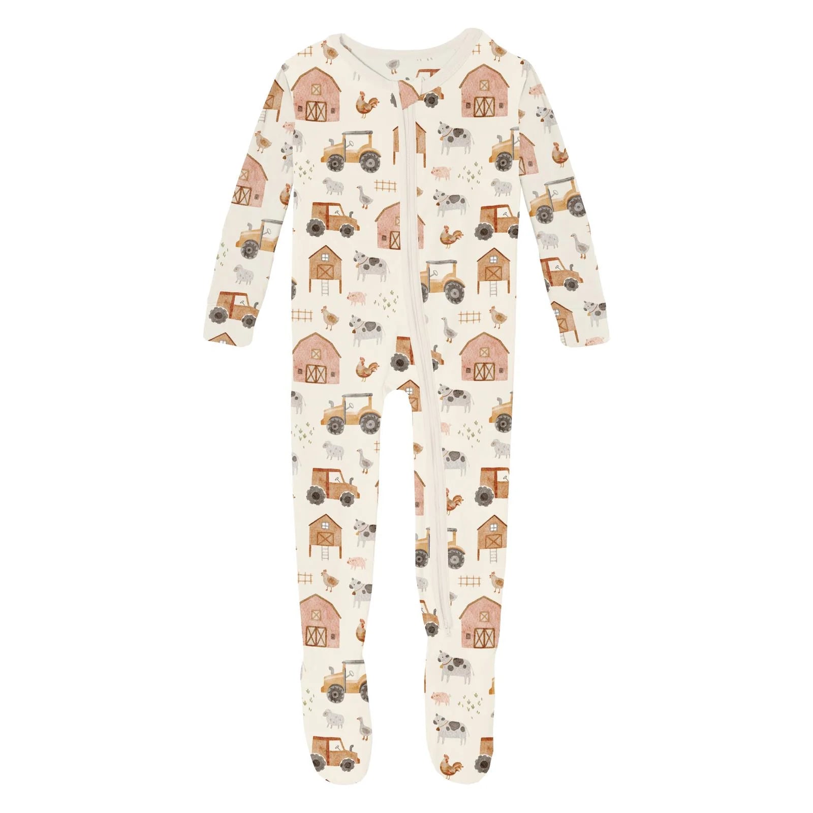 Kickee Pants Natural Farm Life 2 Way Zipper Footie