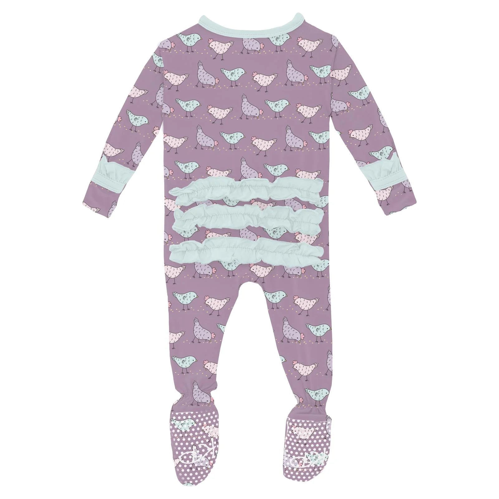 Kickee Pants Lavender Chickens Layette Ruffle Footie