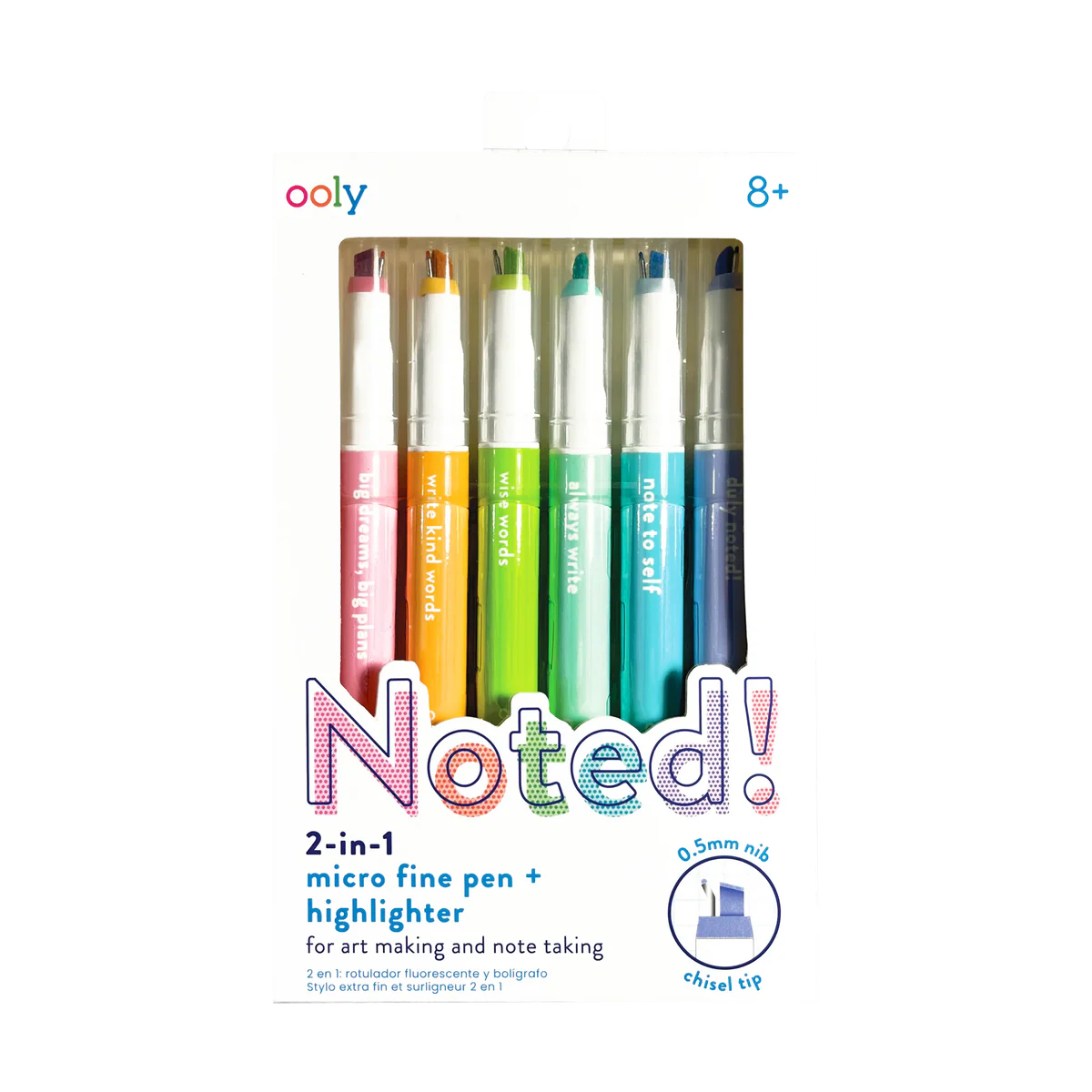 Noted! 2-in-1 Micro Fine Tip Pen and Highlighters - Set of 6
