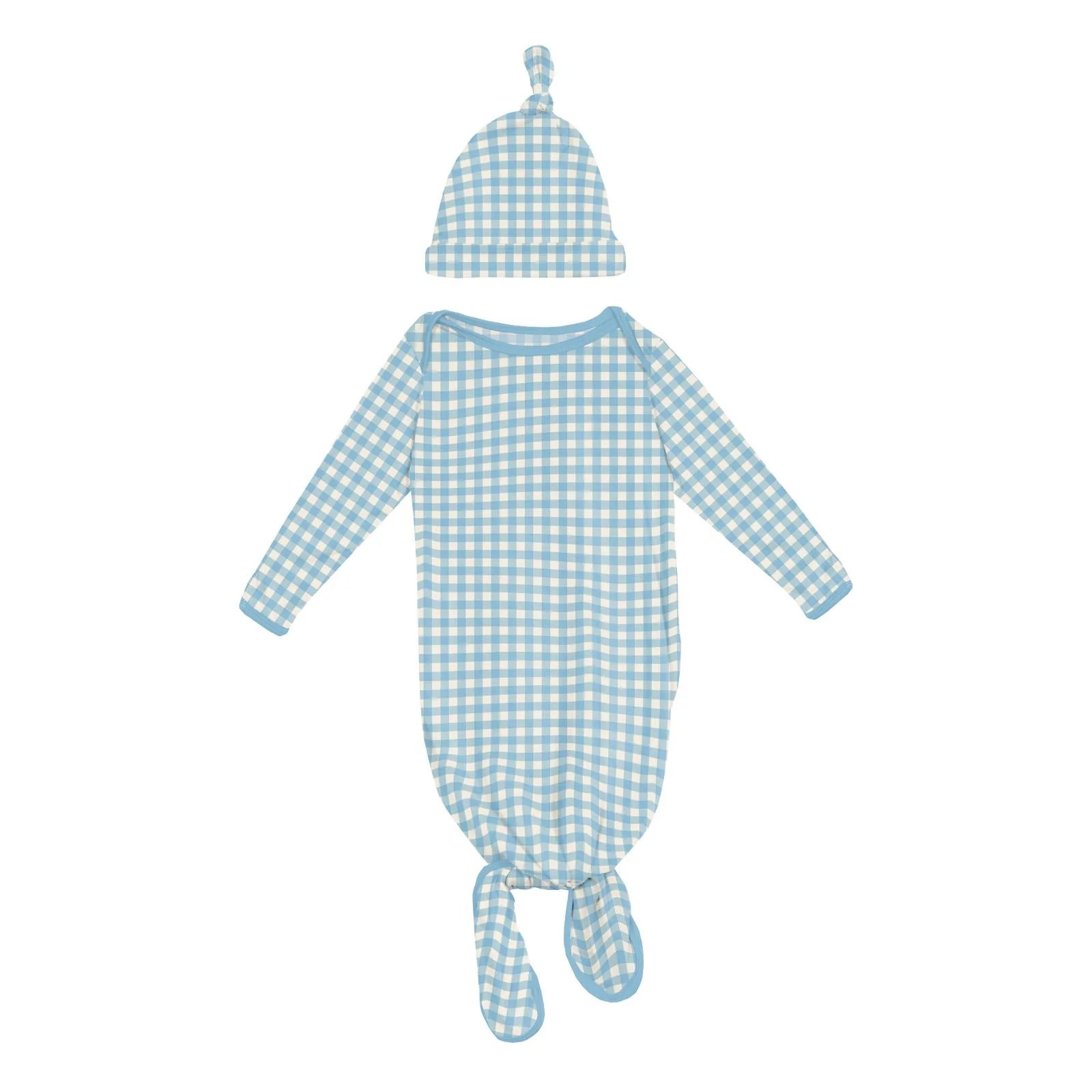 Kickee Pants Gingham Layette Month Gown & Hat Set