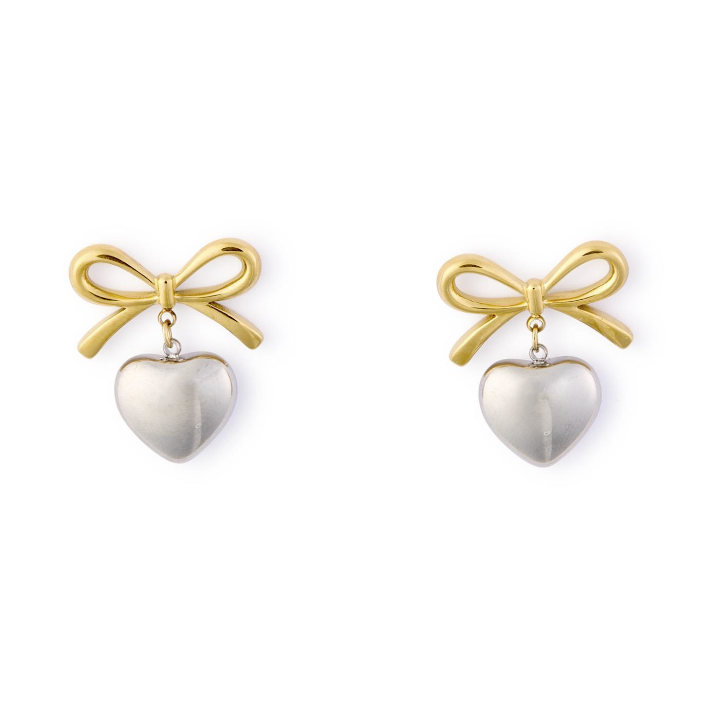 Love Knot Bow and Heart Shaped Waterproof Post Back Earrings