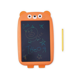 Two small electronic doodle boards, one orange and one yellow, on a white background.