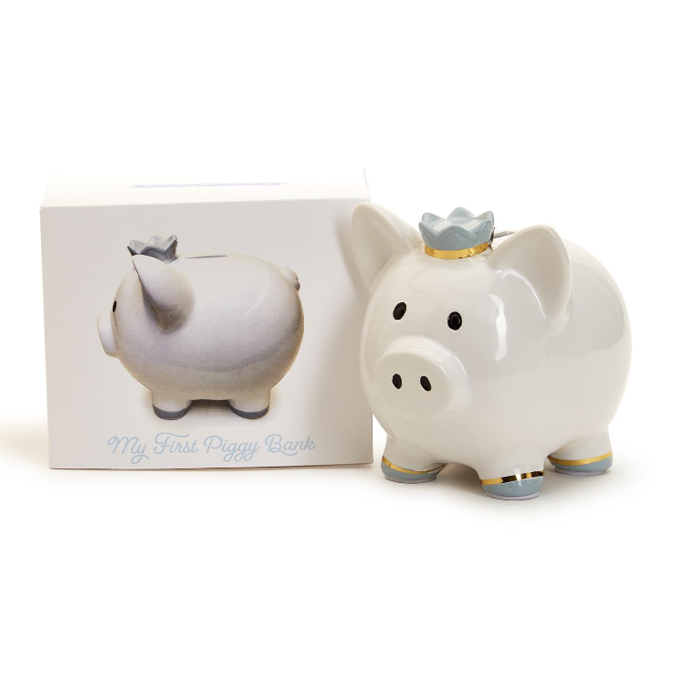 My First Piggy Bank with Crown and Gold Accent in Gift Box