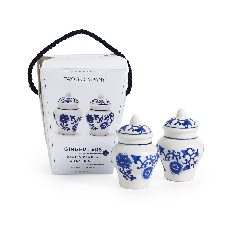 Blue and White Chinoiserie Mini Ginger Jar Salt and Pepper Shaker Set in Gift Box