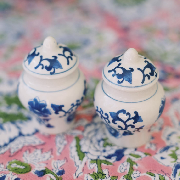 Blue and White Chinoiserie Mini Ginger Jar Salt and Pepper Shaker Set in Gift Box