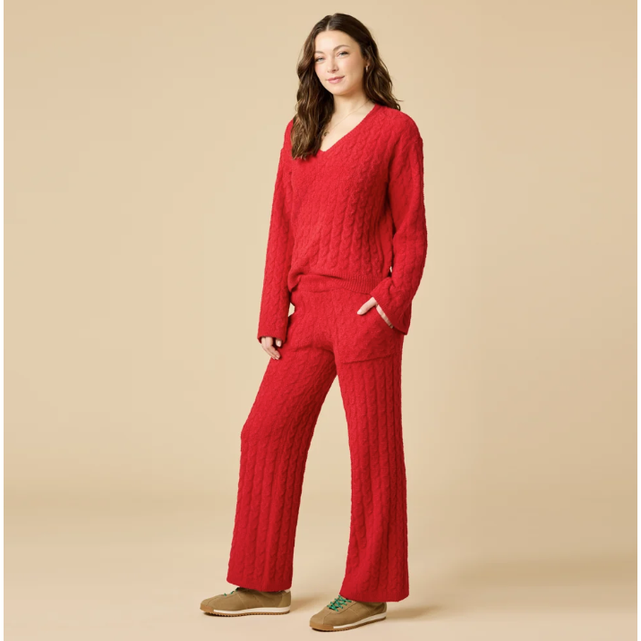 Softies Cable Knit Marshmallow V-Neck with Flared Sleeve and Pant