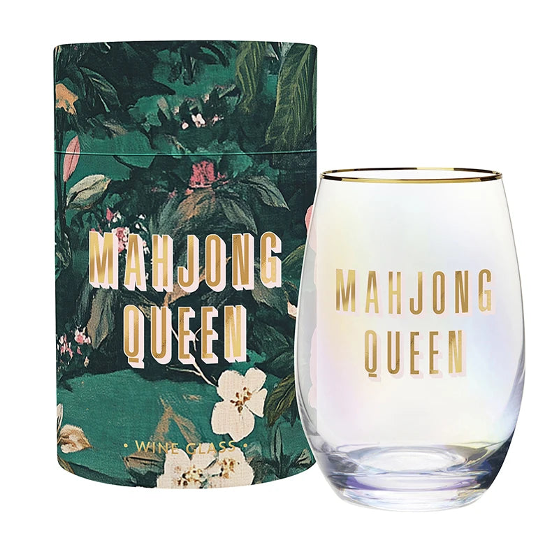 Mahjong Queen Gold Foil Stemless Wine Glass