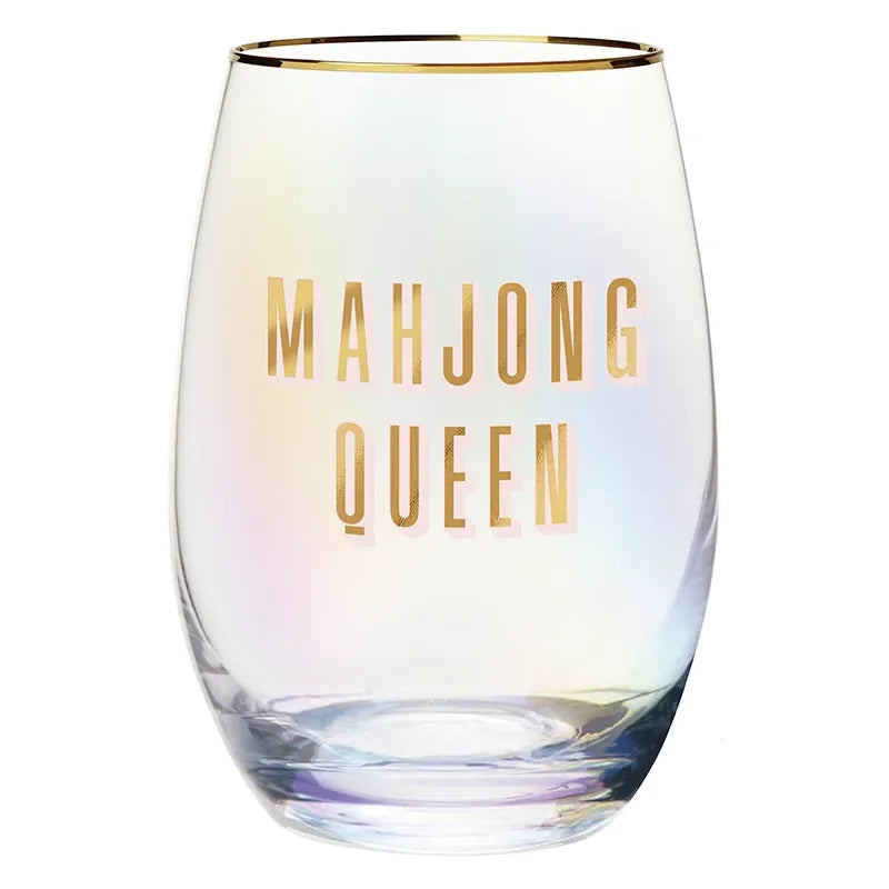 Mahjong Queen Gold Foil Stemless Wine Glass