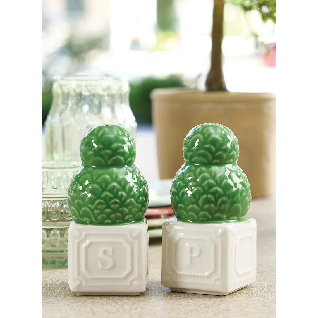 Ceramic Salt + Pepper Shakers - Topiary - Set of 2
