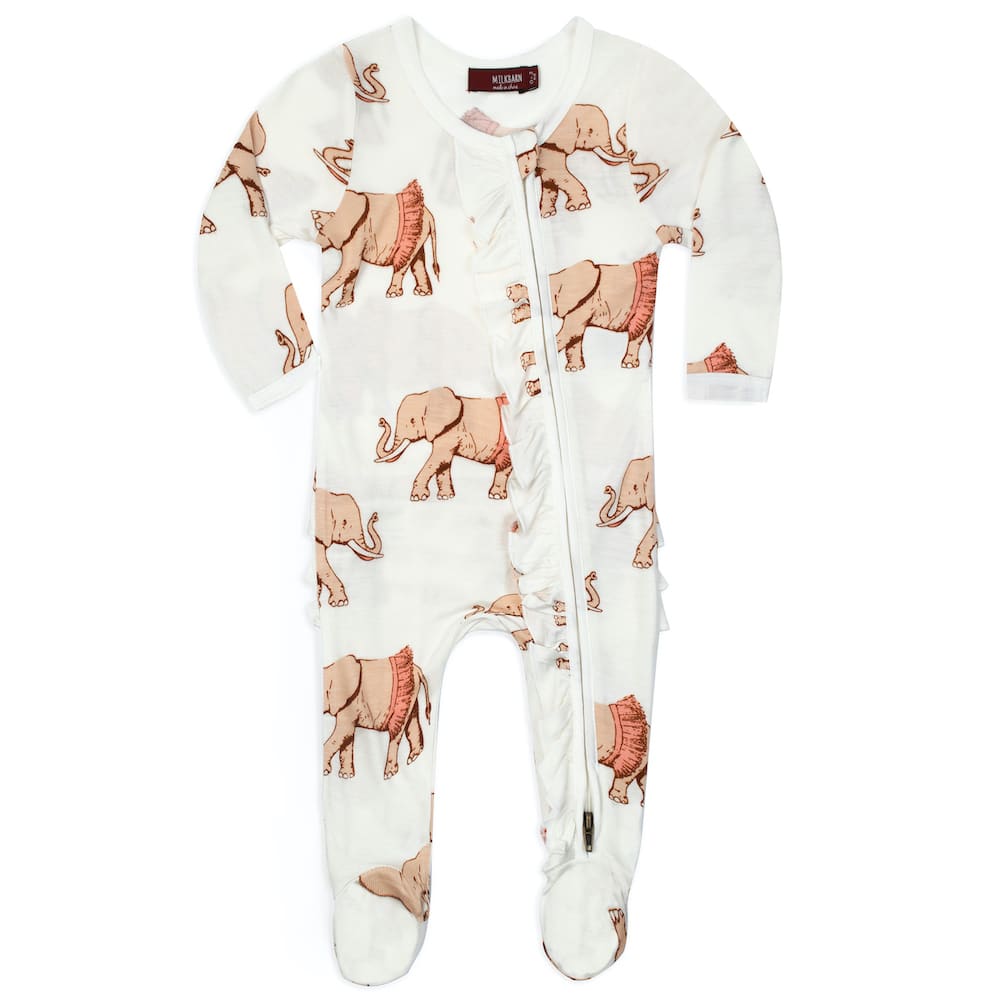 Tutu Elephant Bamboo Ruffle Zipper Footed Romper