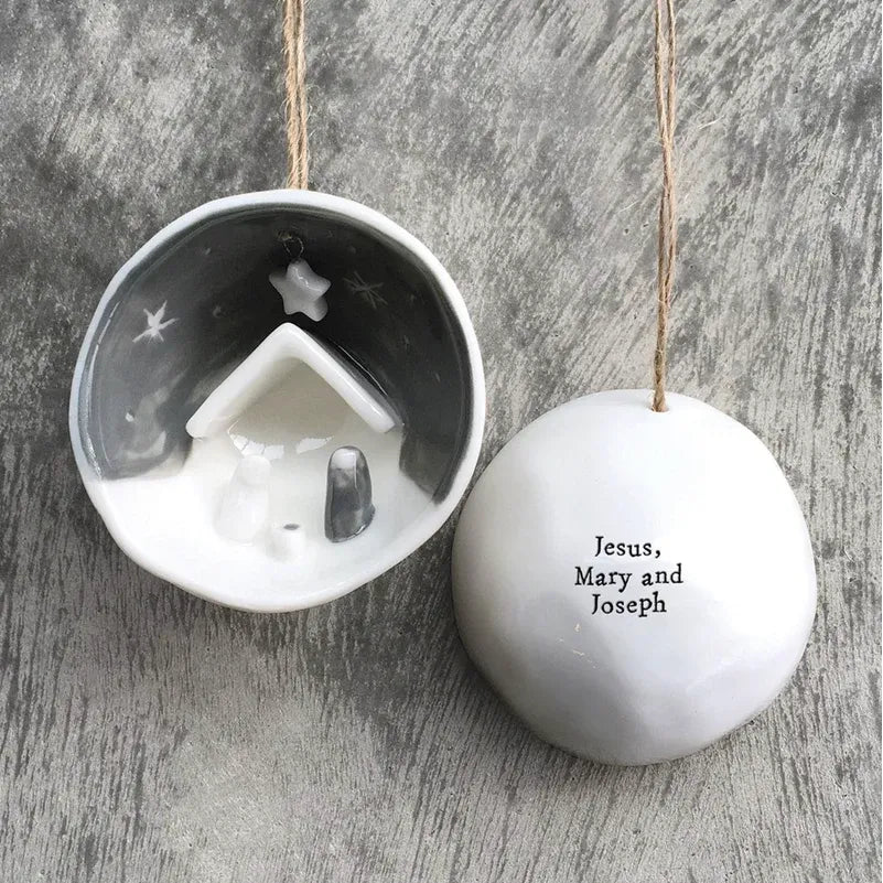 Nativity Half Circle Porcelain Ornament in Gift Box