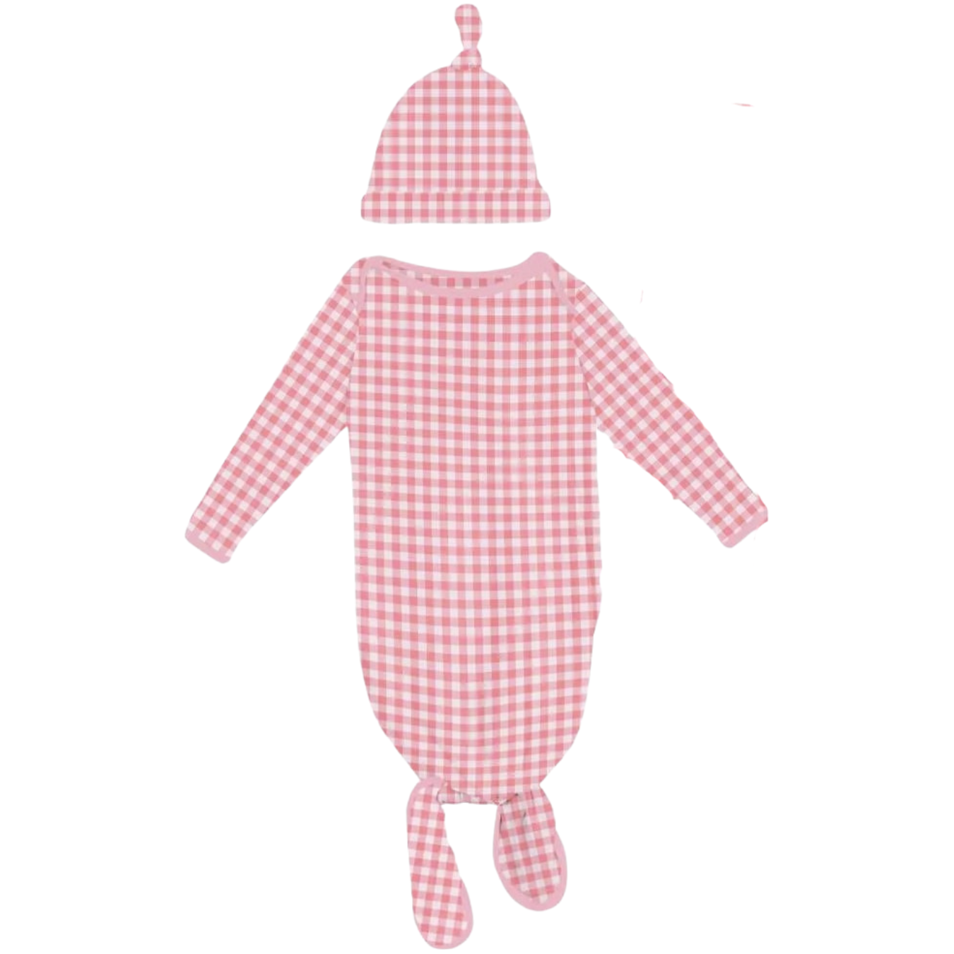 Kickee Pants Gingham Layette Month Gown & Hat Set