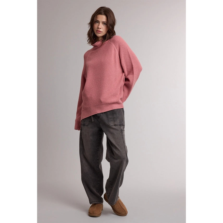 Textured Loose Turtleneck Sweater