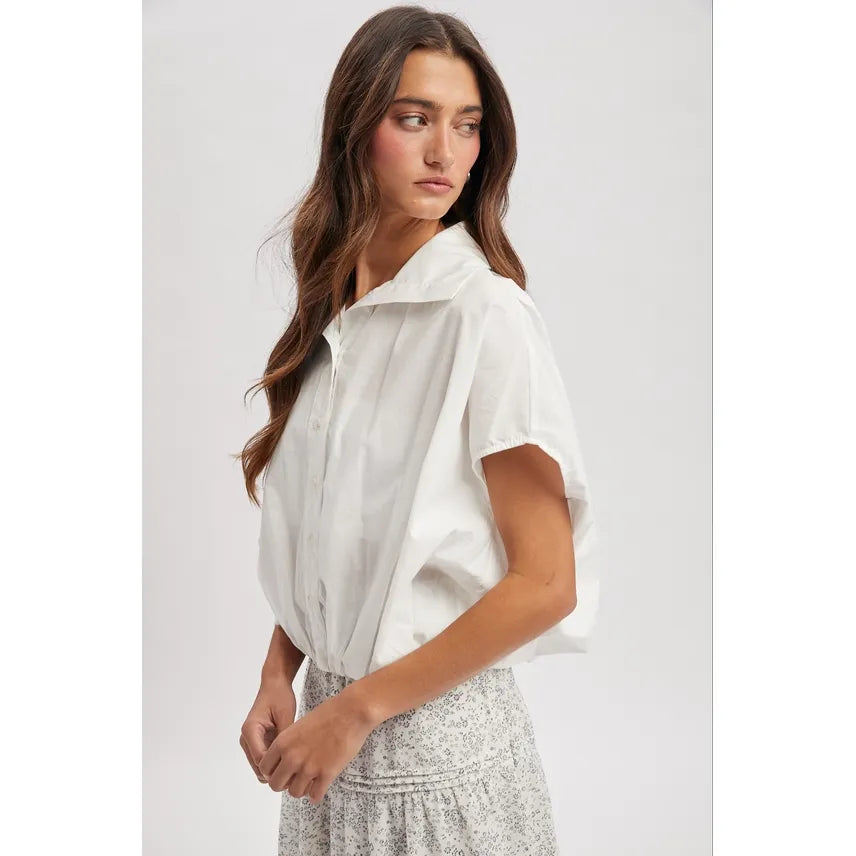 Bubble Hem Button-Up Blouse