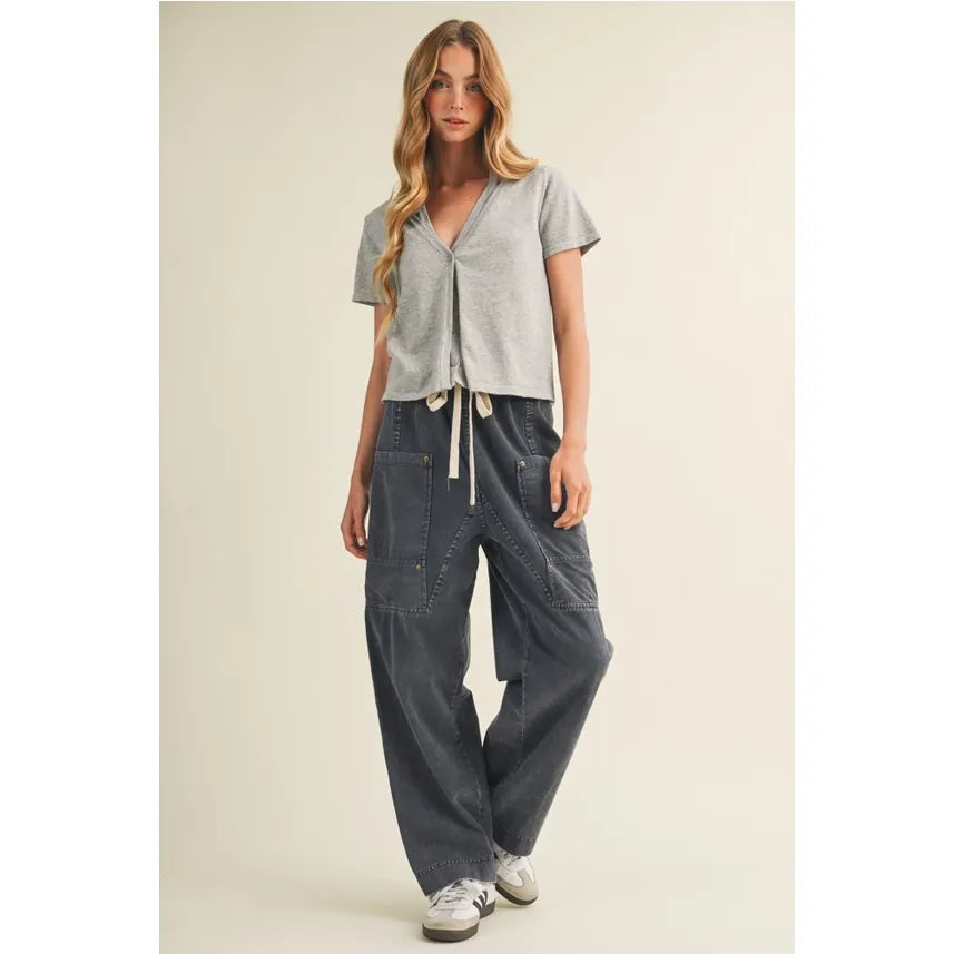 Drawstring Waist Wide Leg Utility Trouser