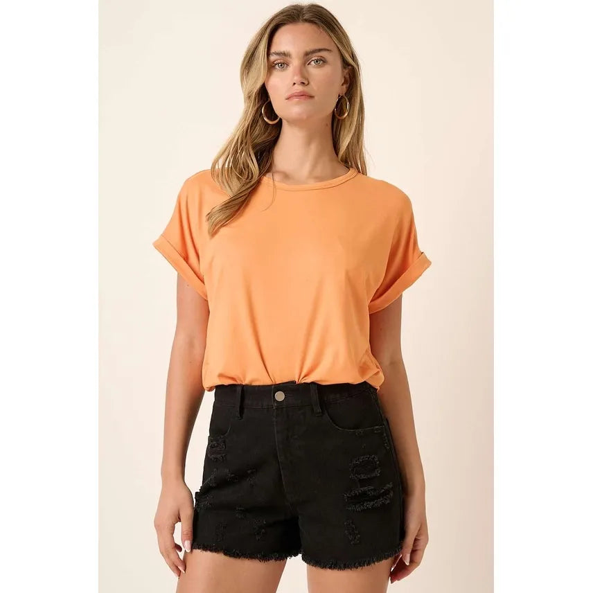 Round Neck Dolman Short Sleeve Knit Top