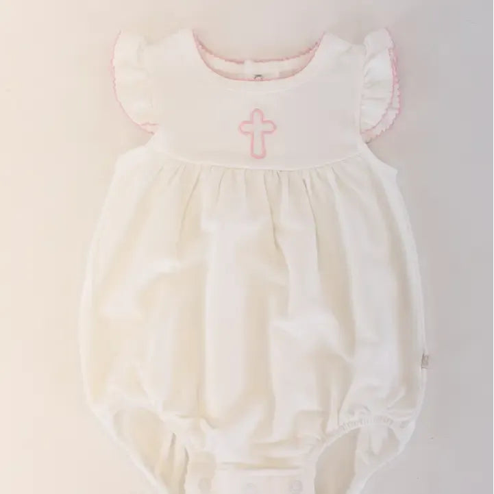 Pink Cross Ruffle Bubble Romper