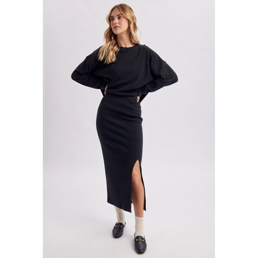 Long Sleeve Knit Top & Midi Skirt Set