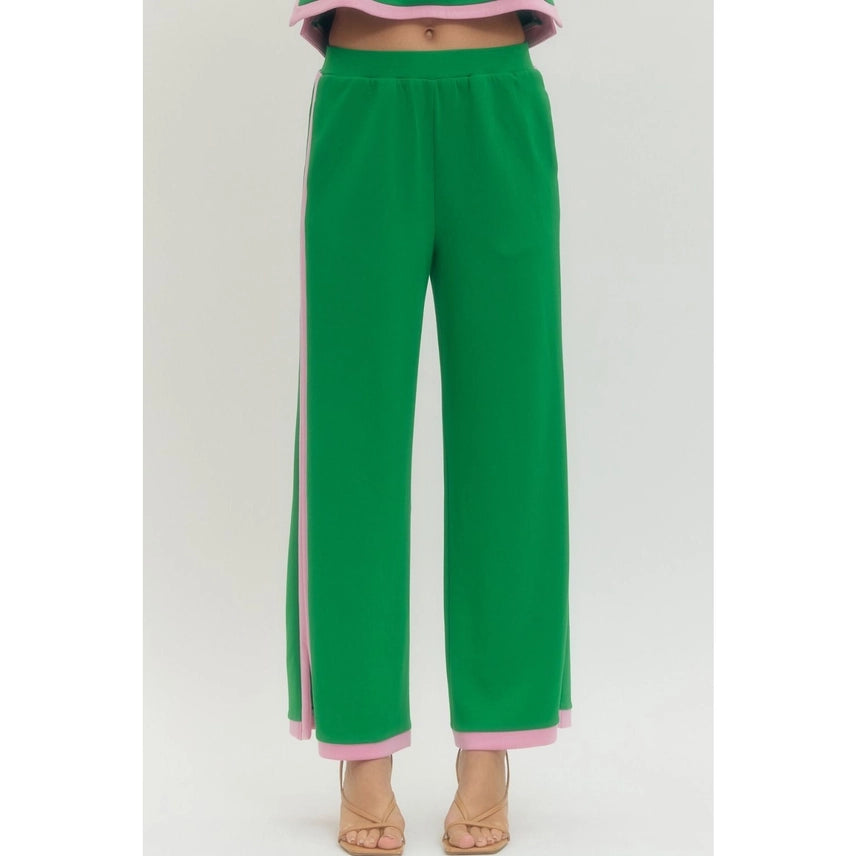 Color-block Solid Knit Wide-Leg Pants