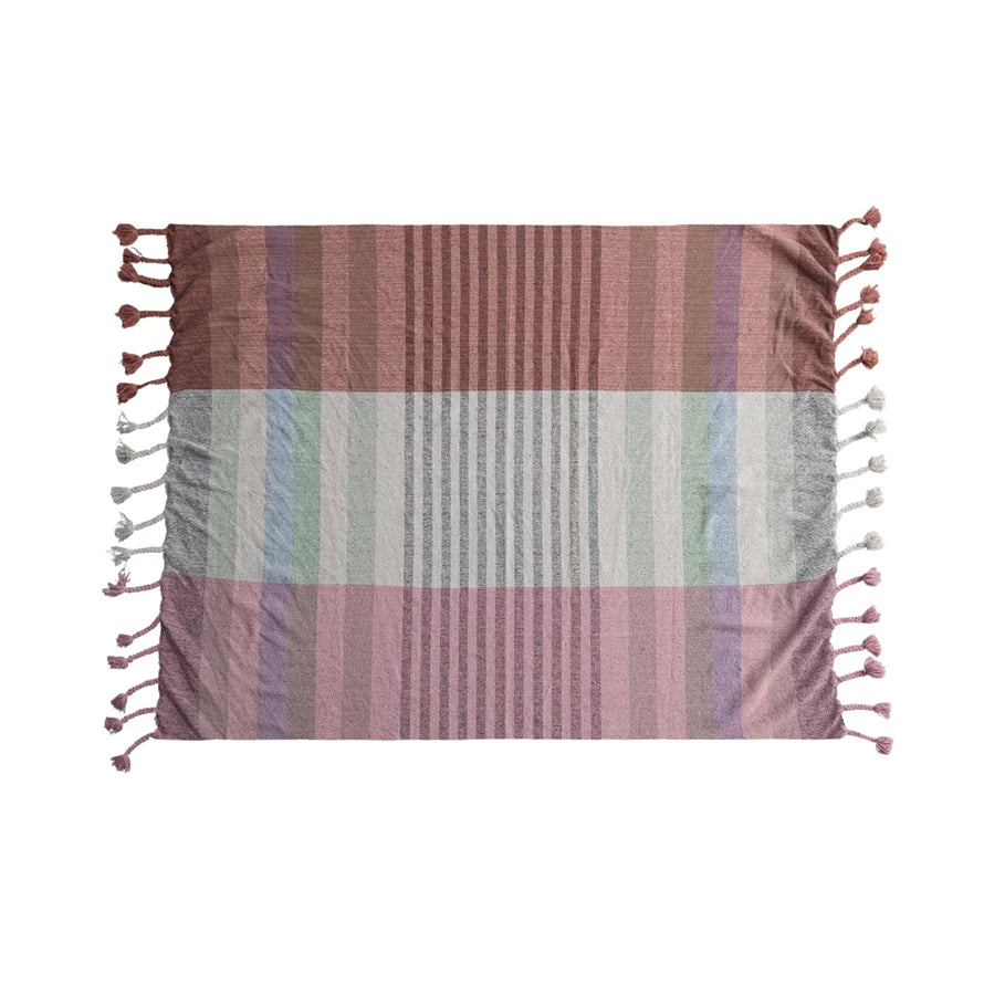 Mauve Woven Recycled Cotton Blend Throw with Braided Fringe