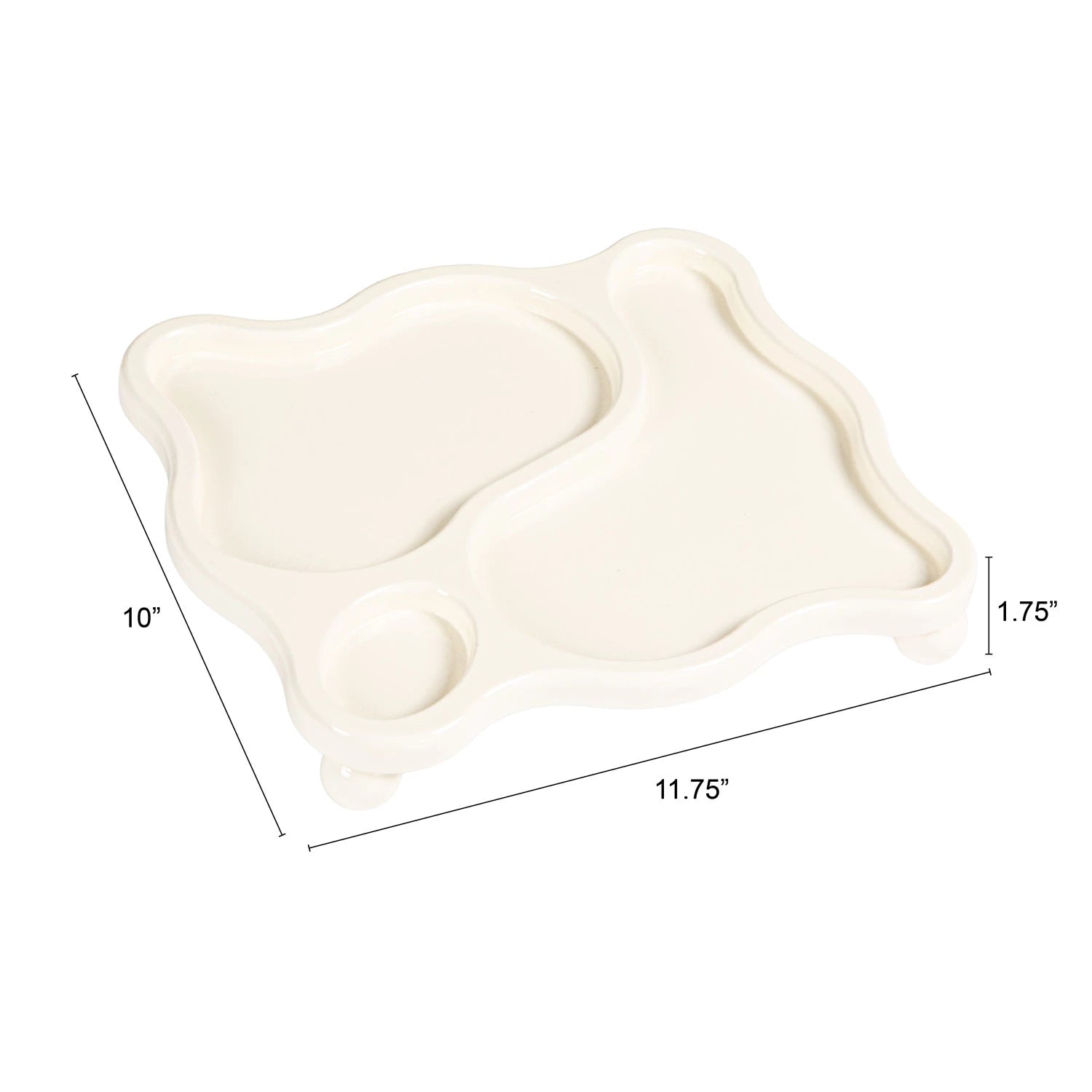 Decorative Wood Organic Shaped Tray with 3 Sections & Ball Feet
