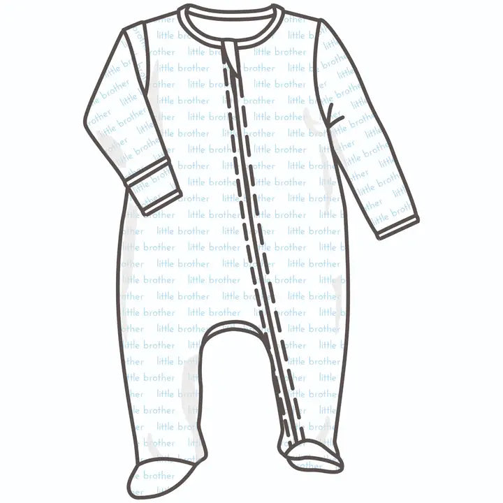 Little Brother Print Zip Footie