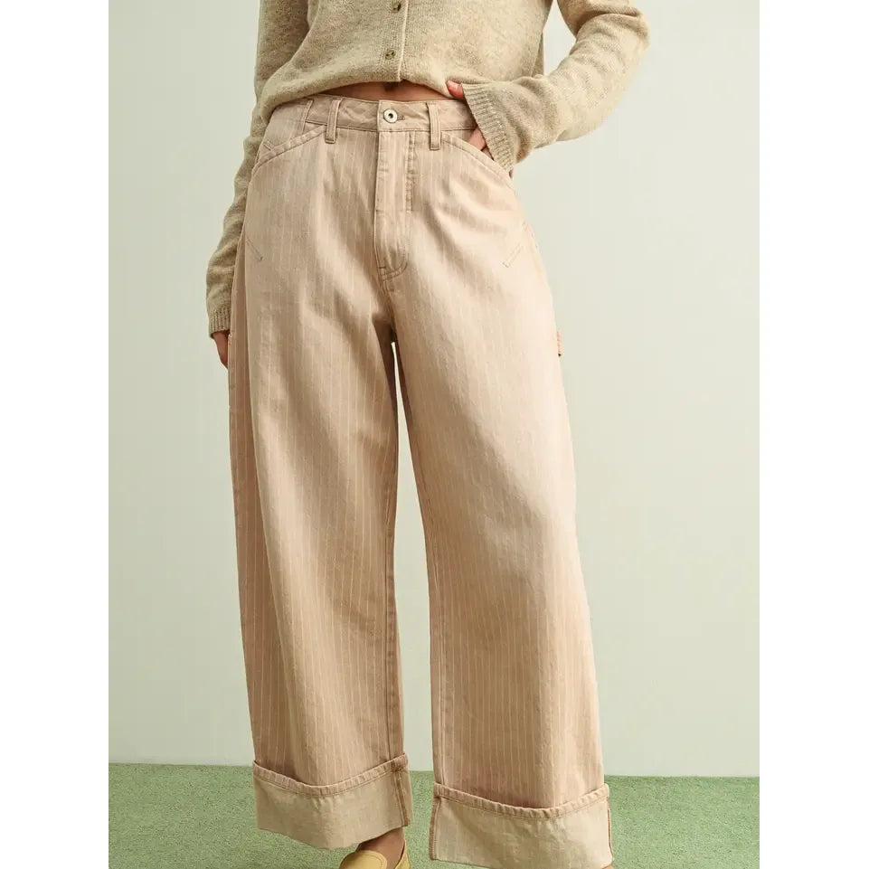 Striped Pattern Cuffed Hem Pant
