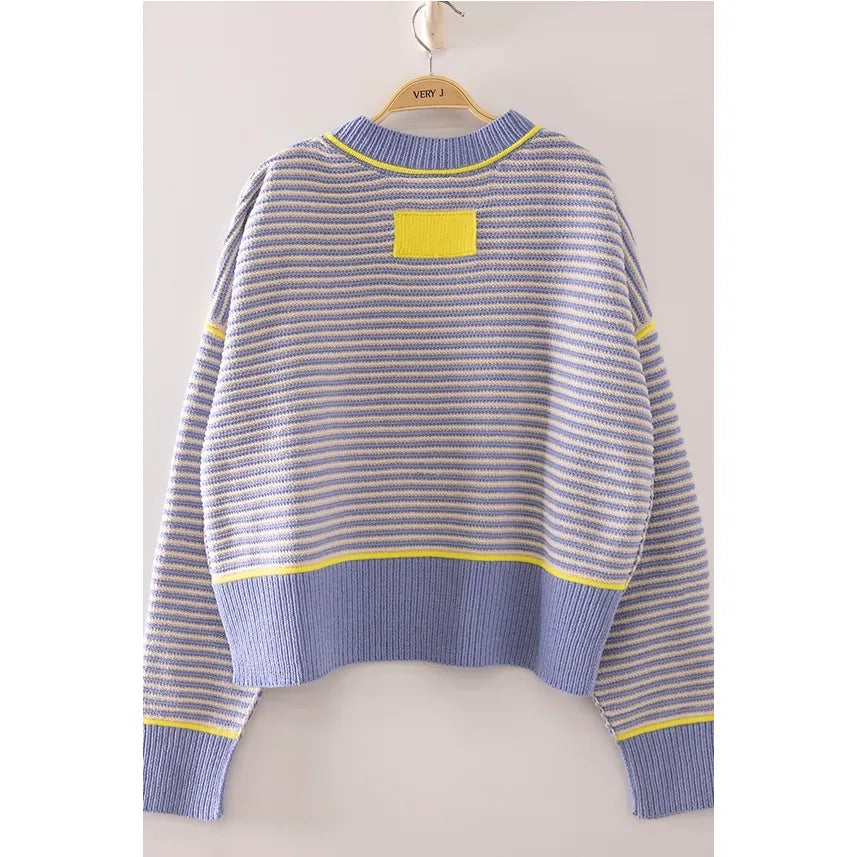 Contrast Trim Stripe Knit Sweater