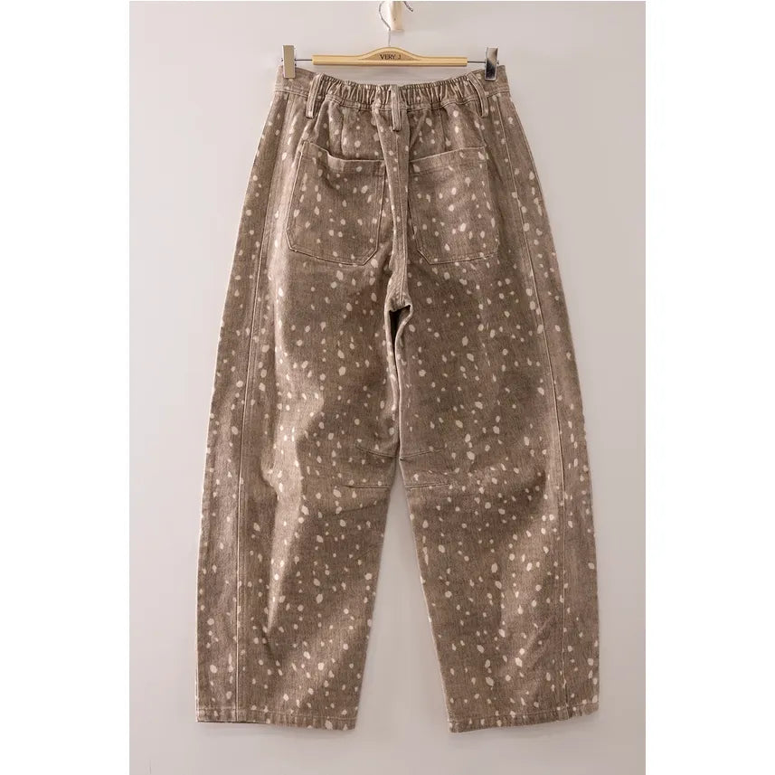 Mocha Bambi Allover Print Barrell Pants
