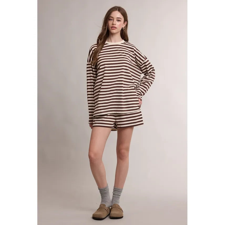 Striped Knit Long Sleeve and Shorts Set