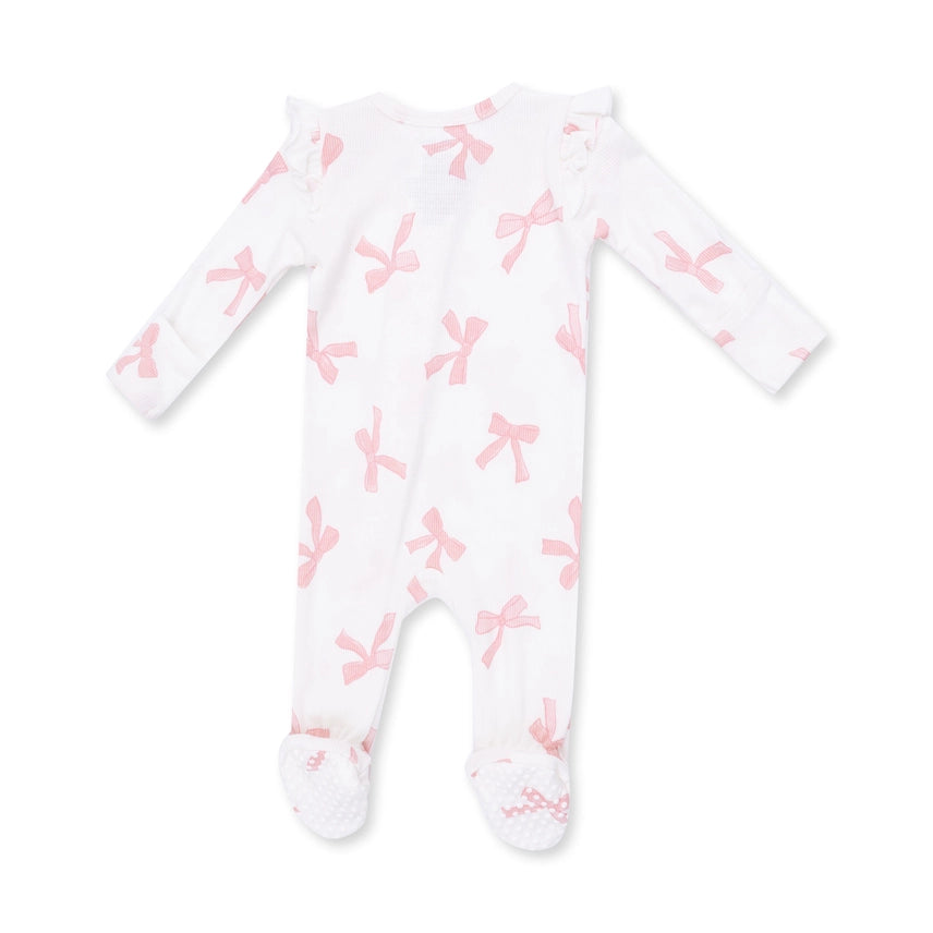 Pretty Bows 2 Way Ruffle Sleeve Zipper Footie