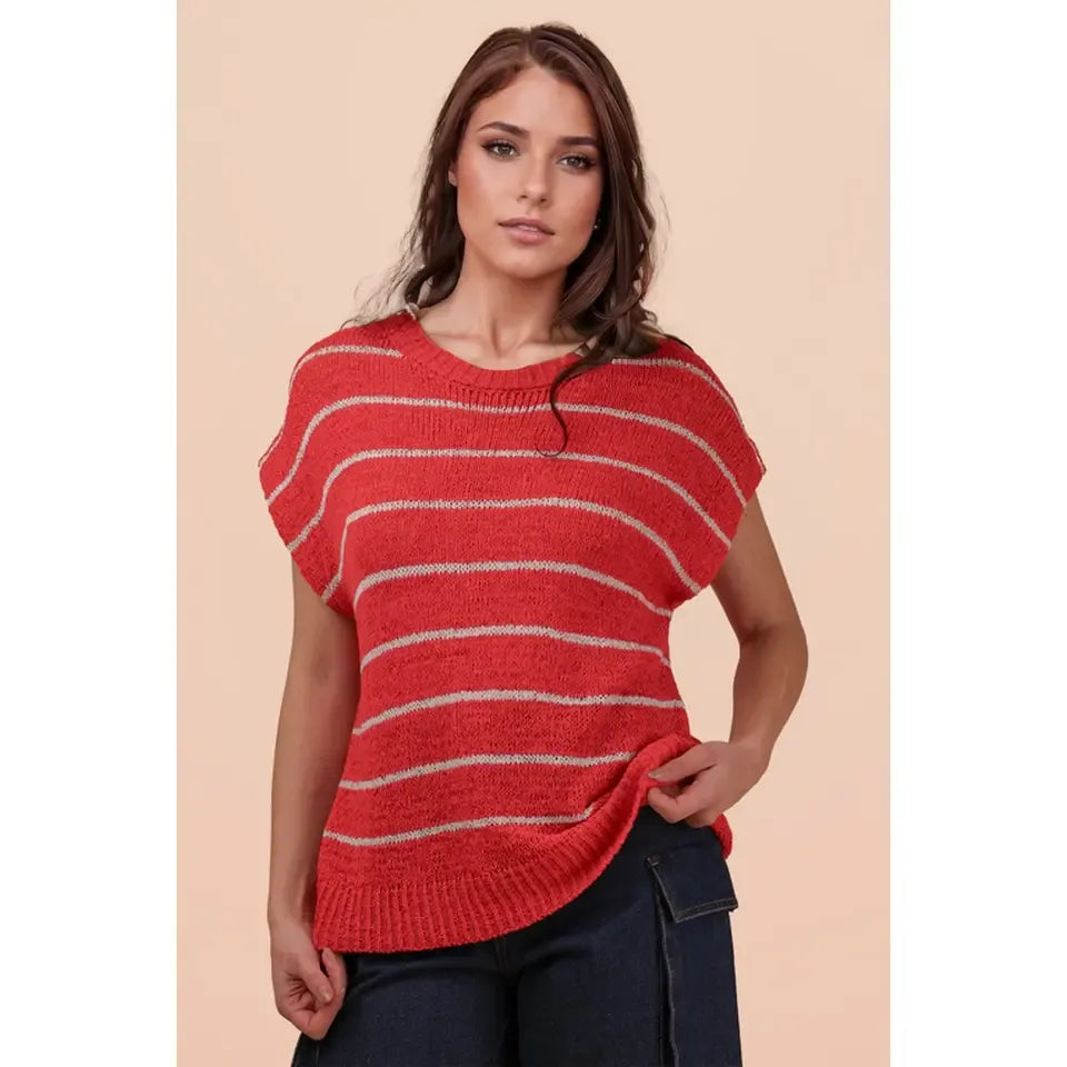 Striped Knit Sweater Vest Top