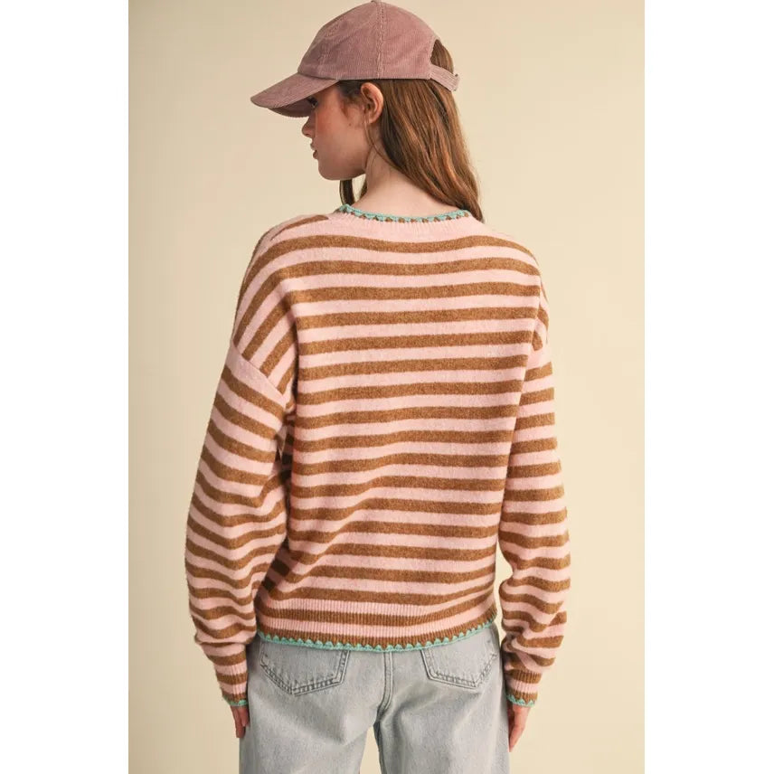 Contrast Triangle Stitch Striped Sweater
