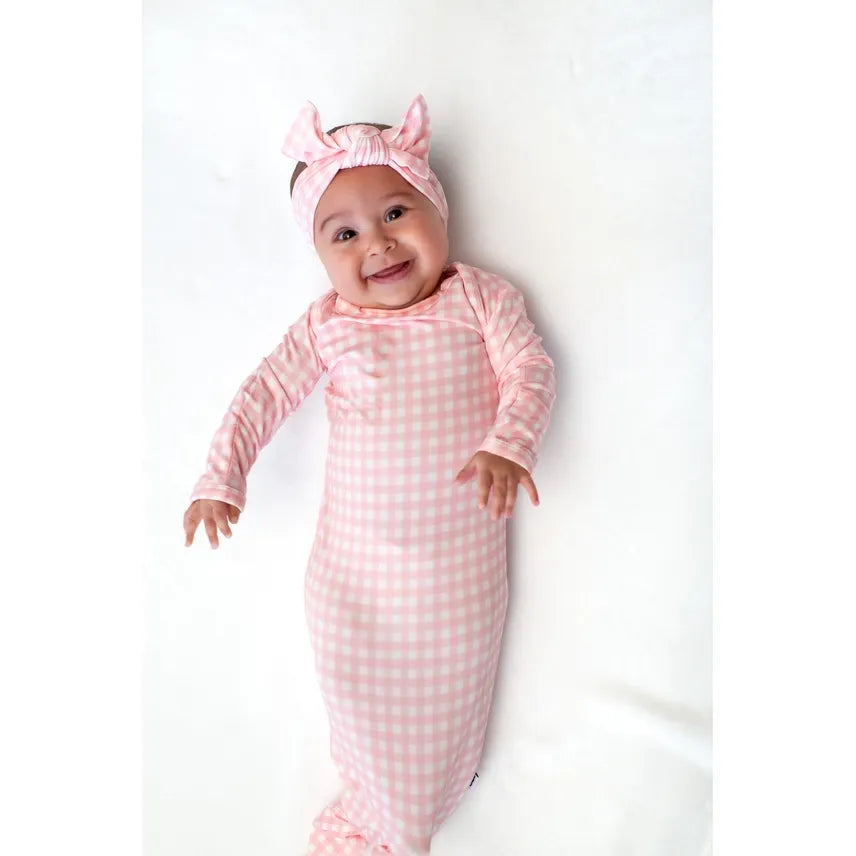 Pink Gingham Knotted Infant Gown