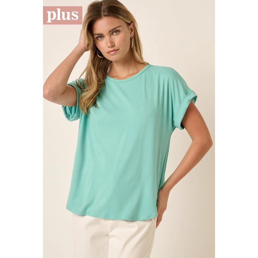 Round Neck Dolman Short Sleeve Knit Top