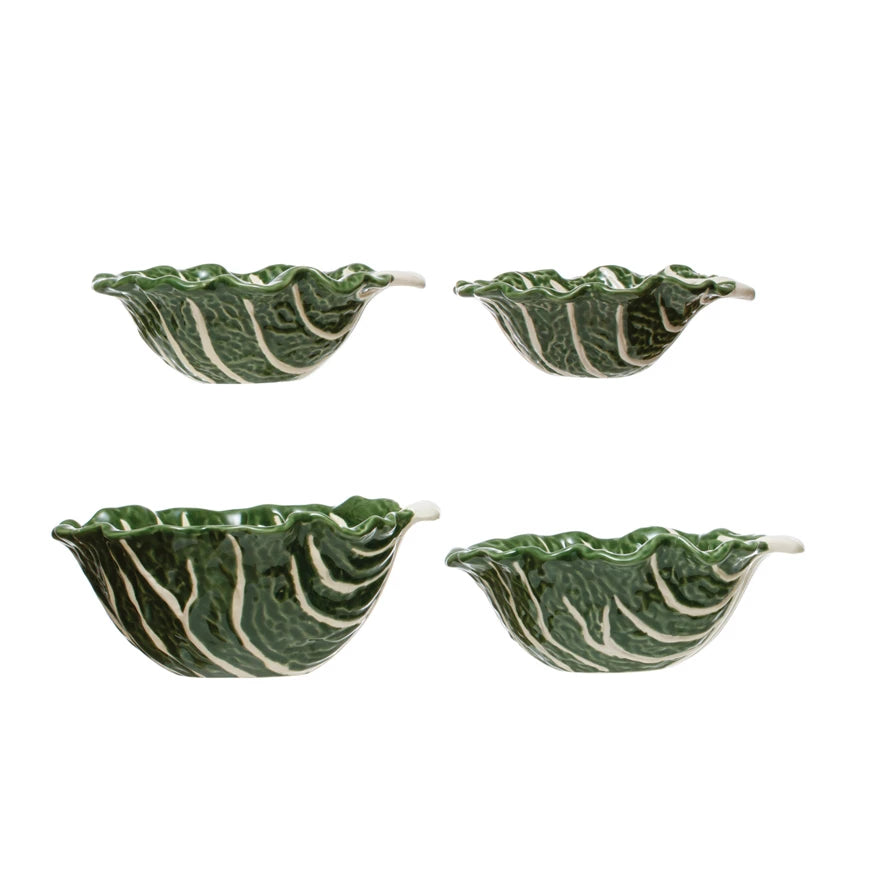 Hand-Painted Stoneware Cabbage Bowls