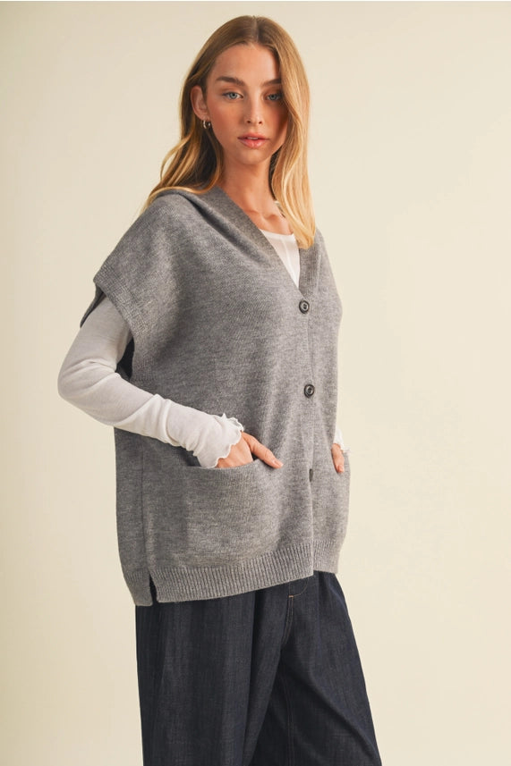 Dropped Shoulder Hooded Knit Vest