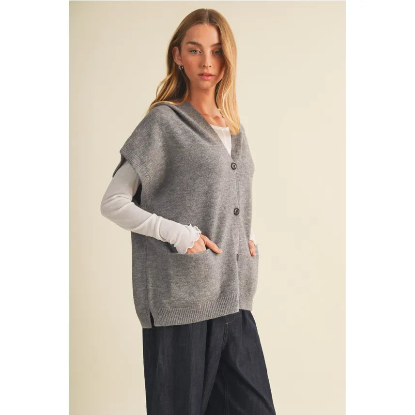 Dropped Shoulder Hooded Knit Vest
