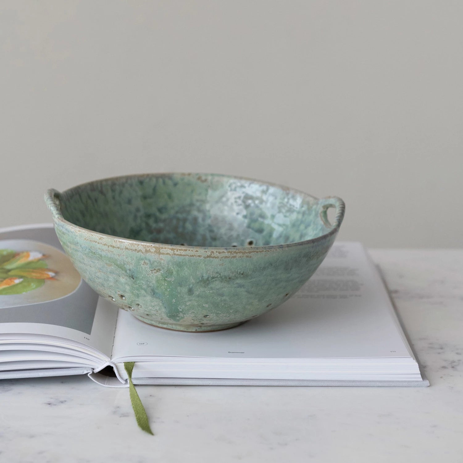 Aqua Stoneware Berry Bowl with Handles (Each One Will Vary)