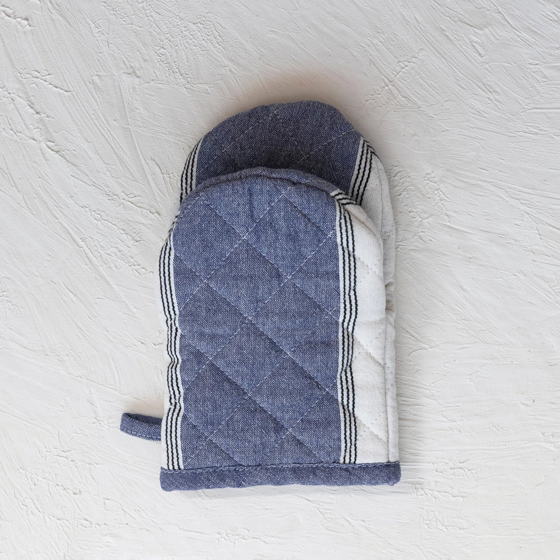 Cotton Oven Mitt with Stripes, Blue & White