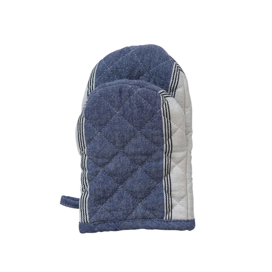 Cotton Oven Mitt with Stripes, Blue & White