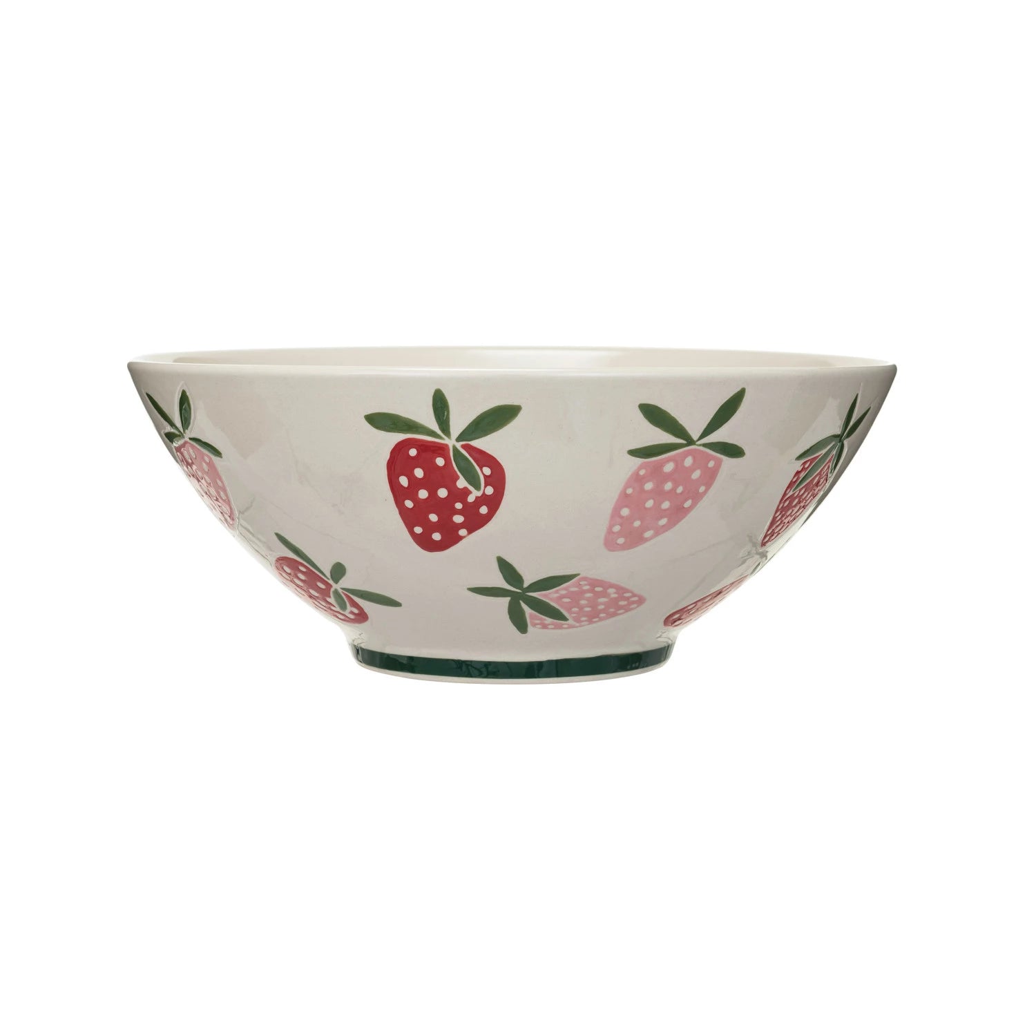 Hand-Painted Stoneware Bowl with Wax Relief Strawberries
