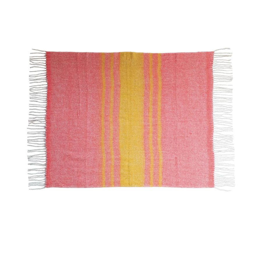 Brushed Acrylic & New Zealand Wool Throw with Stripes & Fringe