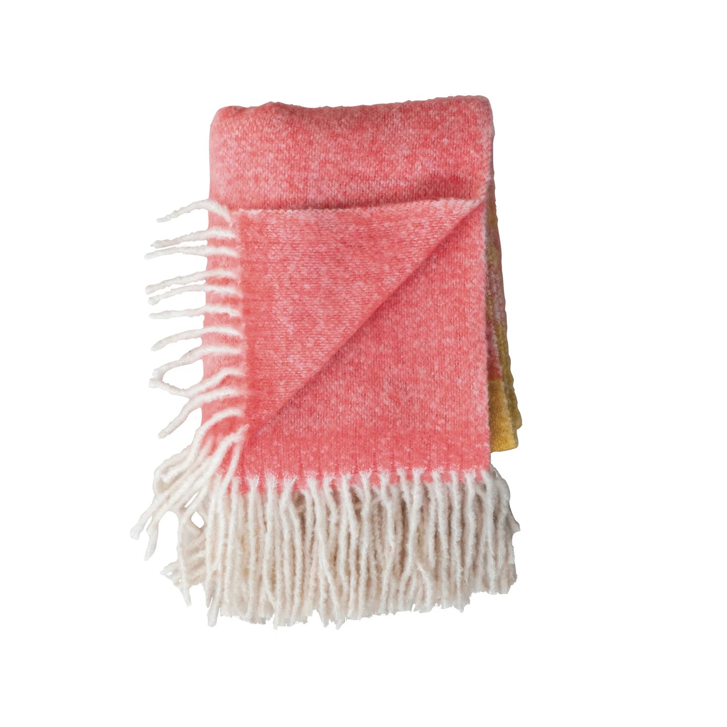 Brushed Acrylic & New Zealand Wool Throw with Stripes & Fringe