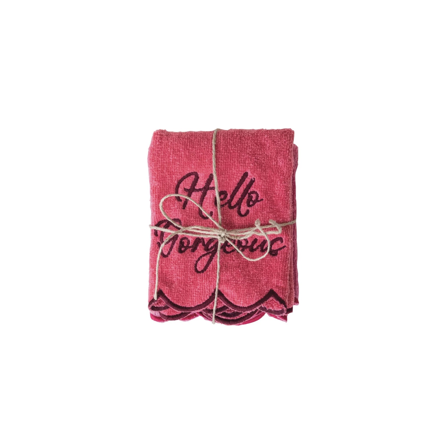 Cotton Terry Wash Cloths with Embroidered Saying & Scalloped Edge